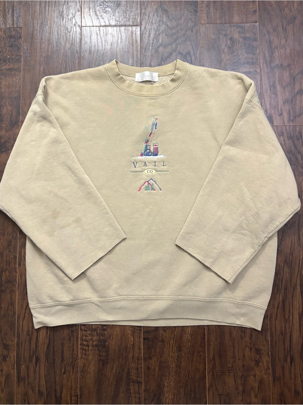 J. America Vail Embroidered Cream Crewneck Sweater